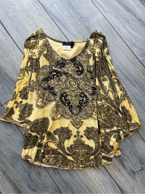 City Chic Yellow and Black Paisley V-Neck Batwing Blouse